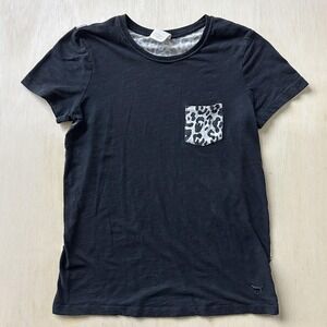 PINK Victoria's Secret Shirt Womens XS Black Leopard Pocket Back Print Tee